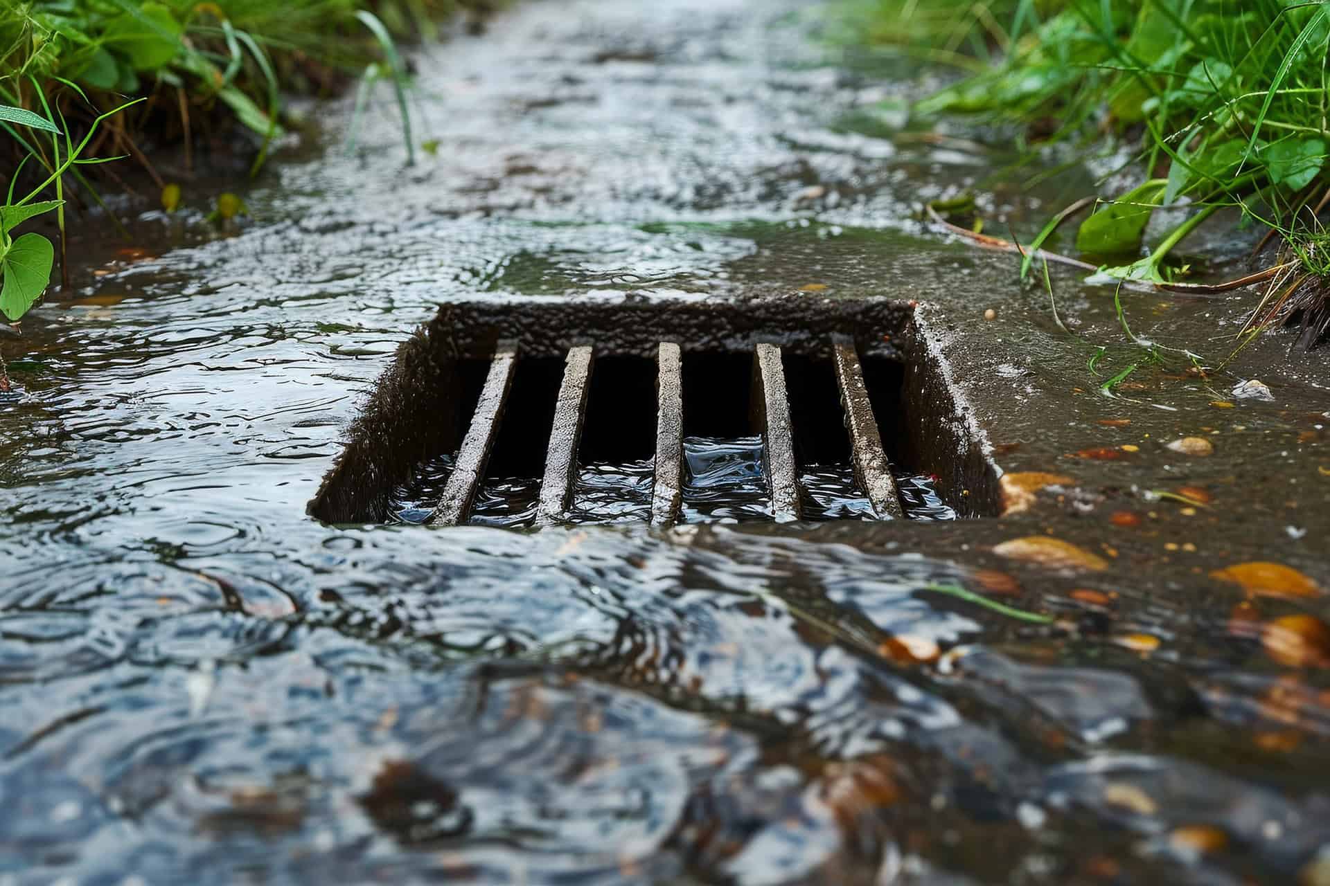 water flowing into storm drain