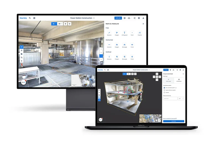 Desktop monitor and laptop with NavVis Workflow on screen