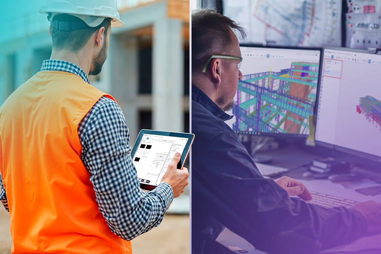 split image of field worker and office worker